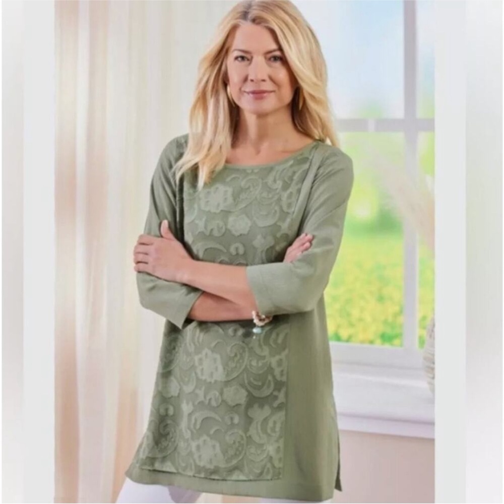 Soft Surroundings Sage Green Embroidered Tunic